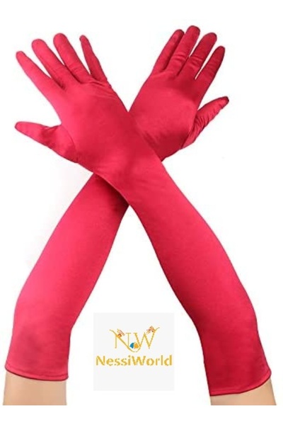 NW NessiWorld Red Color Elbow Length Fabric Gloves 40 cm