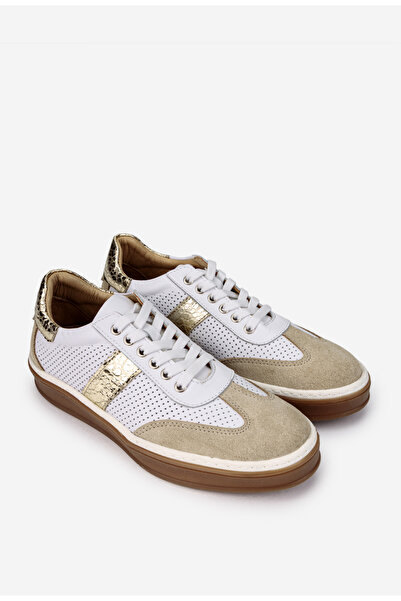 Dasha NUR women's shoes made of white Leather with beige and gold details 38