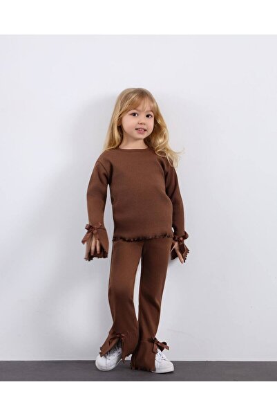 CARLA MARA Girl's Bow Detailed Camisole Top and Bottom Set in Brown