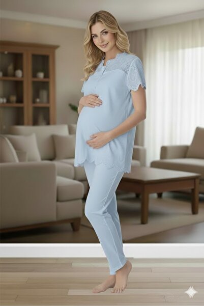 Pelin Women's Scalloped Linen Maternity Pajama Set