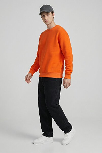 MAXIMILLIAN Men's Oversize Basic Relax Cotton Crew Neck Sweatshirt Orange