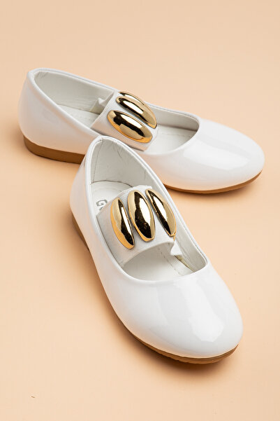 Dilimler Ayakkabı Girl's Ballerina Flats in White Patent Leather with Elastic...
