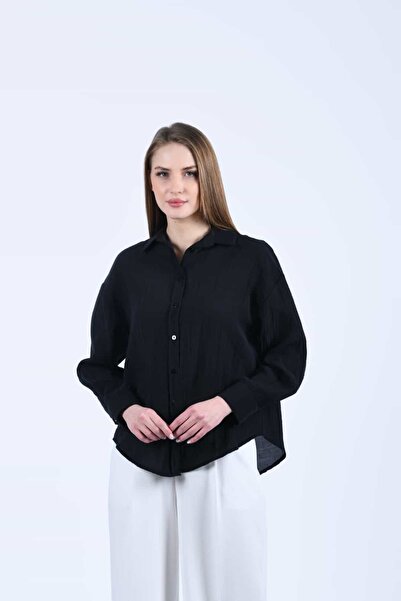 la luce Siyah Tül Gömlek - QG165