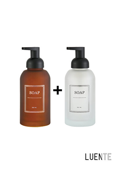 LUENTE 2 Adet Cam Köpük Sıvı Sabunluk 350 ml. Amber ve Buzlu Renk
