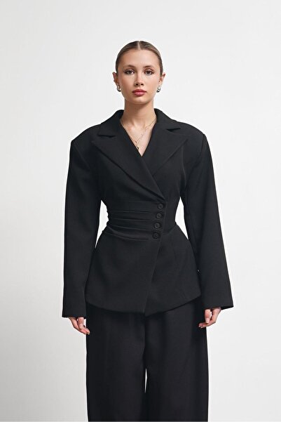 Moderk Double-Breasted Button Detail Suit Women's Jacket Trousers Fabric