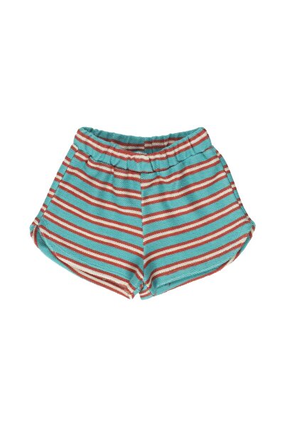 PETIT-ATELlER PETIT ATELIER Striped Terry Shorts Kids Teal Red Elastic Waist ...