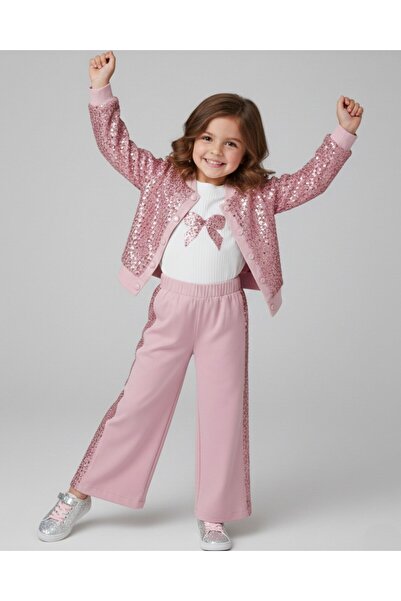 Egelite Комплект за момичета с бродирана жилетка и панталони, сезонно елегант...