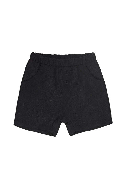 PETIT-ATELlER PETIT ATELIER Black Linen Shorts Kids Elastic Waist Button Fron...