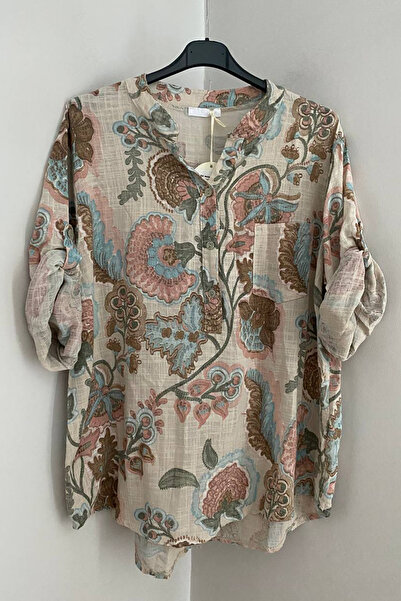 AYASOFYA OTANTIK Women's Italian Beige Three-Button Collar Star Flower Patter...