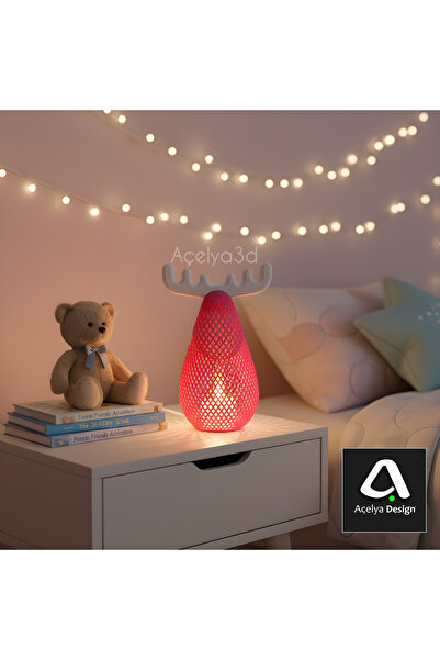 açelya3d 3D Baskı Geyik Figürlü LED Masa Lambası | Dekoratif Modern Salon Yat...