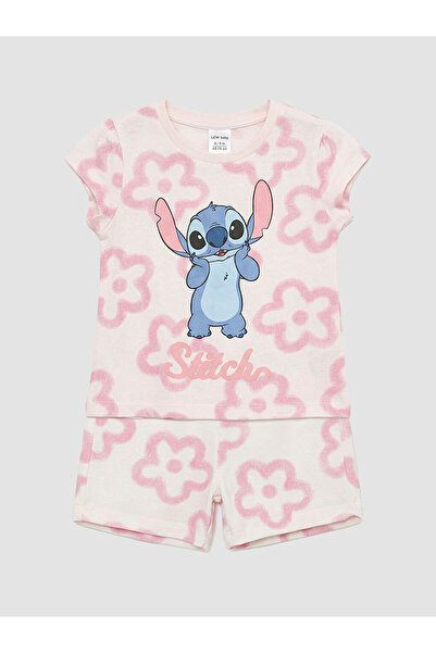 LC Waikiki Lcw baby pink stitch print girl's t-shirt and shorts set