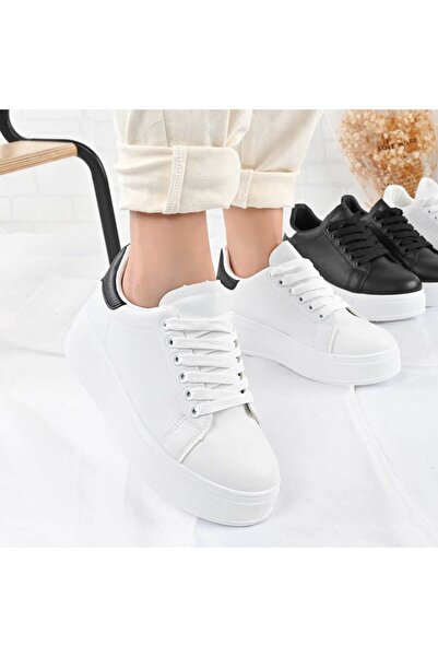 Tmall Pantofi sport pentru femei, piele ecologică, D1466, alb cu negru