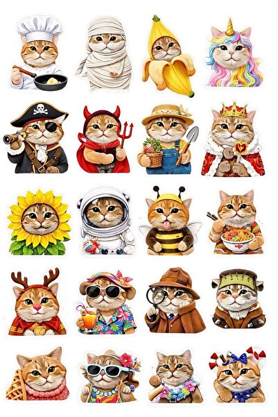 Limiteds Cute Concept Cat Sticker Set 22X30 cm – Unicorn, Astronaut, Pirate, ...
