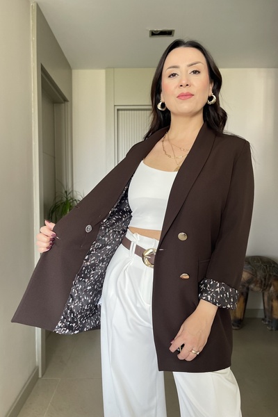 Butik Didem Sakinci Colorful Lining Detailed Gold Buttoned Double Breasted Blazer Jacket