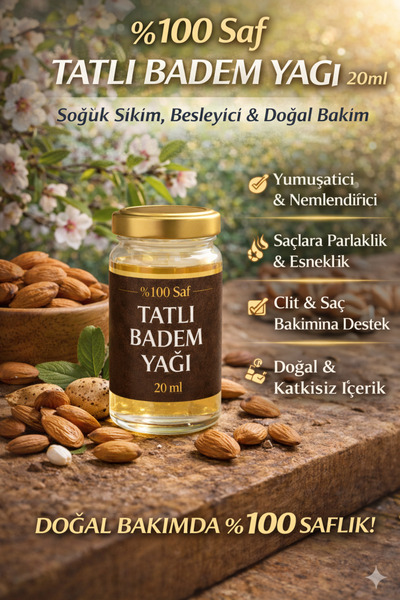 BİORGANİX Tatlı Badem Yağı – 20 ml – – Katkısız – Doğal İçerik - soğuk sıkım