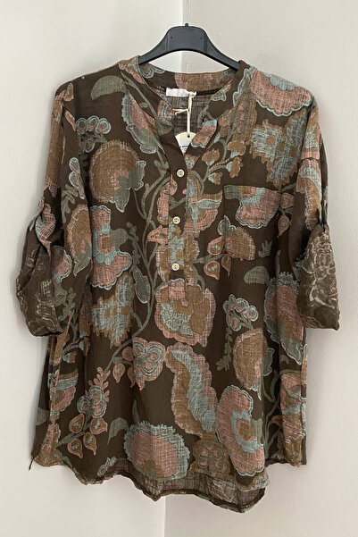 AYASOFYA OTANTIK Women's Italian Brown Three-Button Collar Star Flower Patter...