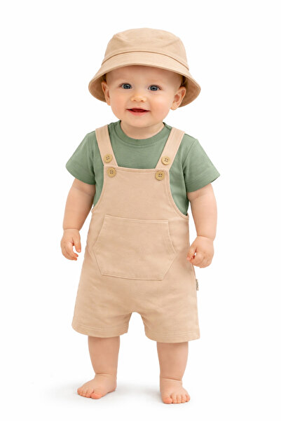 MixMax Bebe Baby Boy Safari Hat and Pocket Salopet Set