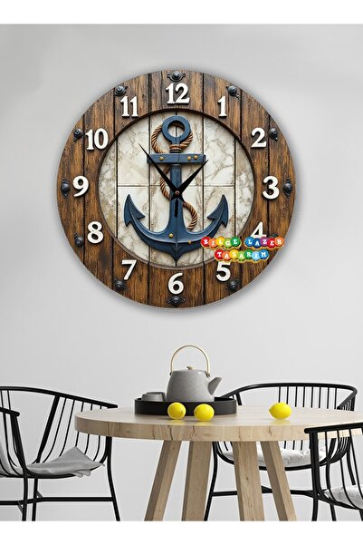 Bilge Lazer Bilge Ahşap RETRO TASARIM Dekoratif duvar Saati 2 D görünümlü ( k...