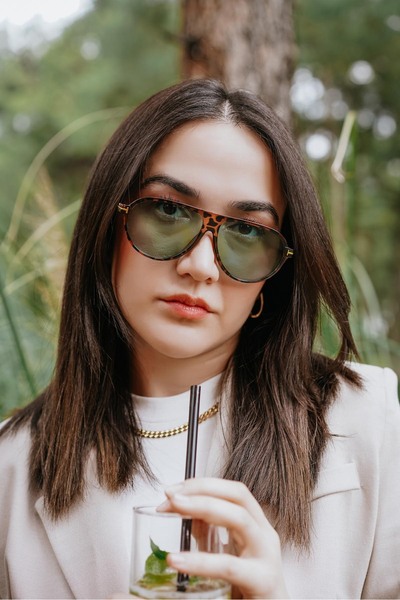 Stil Noktası Tf Leopard Frame Green Glass Sunglasses