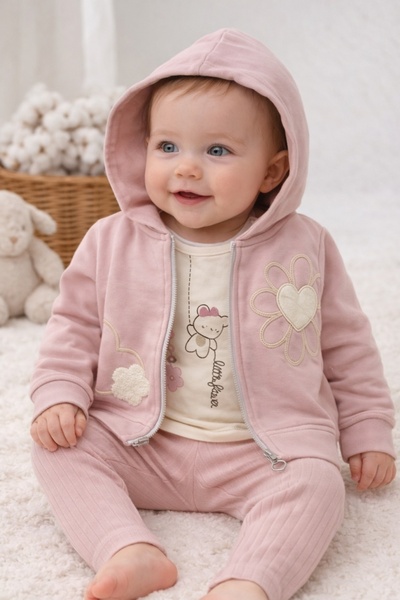 Pure Boutique Σετ 3 τεμαχίων ροζ Βαμβάκι φόρμας για κορίτσια, φούτερ με κουκο...