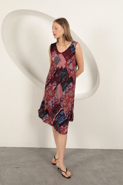 Caddebostan Moda Women's Viscose Fabric Ethnic Patterned Sleeveless Comfortab...