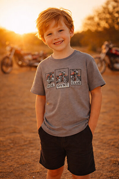 Zekalya Boy's 100% Cotton Motor Printed T-Shirt - Gray