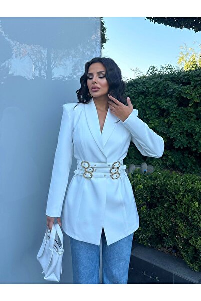 ALVOR Belted Padded Blazer Jacket with Metal Accessories