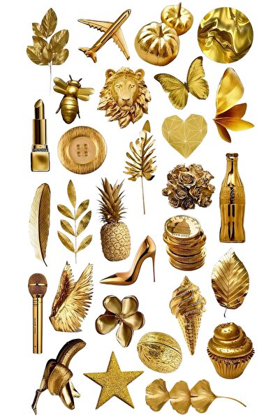 LIMITED ملصق كولاج ذهبي فاخر - ملصق زخرفي جمالي ذهبي اللون كبير الحجم 22x30 س...