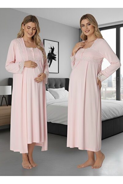 Lohussa Women's Pink Long Sleeve Stylish Lace Detailed Buttoned 100% Cotton M...