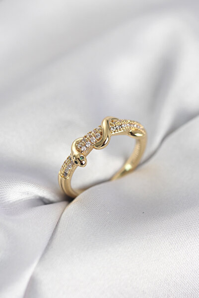 STİLLOVE Gold Color Zircon Stone Spiral Snake Model Women's Ring