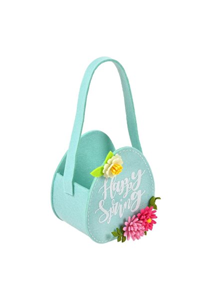 OEM Geanta Decorativa de Paste din Pasla cu Maner Verde Happy Easter 12x8x14cm