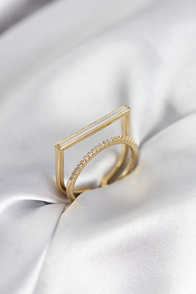 STİLLOVE Gold Color Pearlescent Zircon Stone 2-Piece Women's Ring