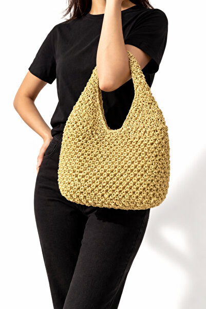 MSM M'sm Kadın Hasır Çanta, Örme Çanta, Hediye Çanta, Kağıt İpten Çanta, Omuz...