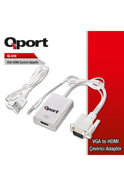 Qport محول Q-VH VGA(E) إلى HDMI D + كابلات الصوت