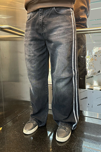 GRİİ WEAR Unisex Comfortable Fit Drawstring Jeans with Side Stripe Detail