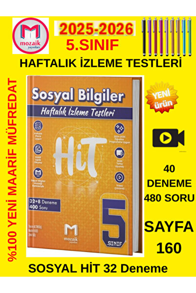 Mozaik Yayınları 2025-2026 5.Sınıf Sosyal BİLGİLER HİT Haftalık İzleme Testle...