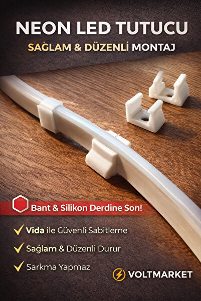 VOLTMARKET Neon LED Montaj Tutucu 5’li Paket – Bant & Silikon Gerektirmez