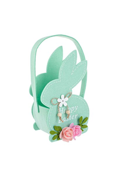 OEM Geanta Decorativa de Paste din Pasla cu Maner Iepure Turcoaz 13x9x26cm