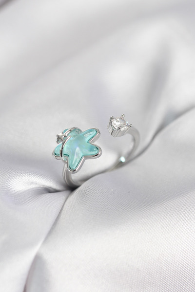 STİLLOVE Silver Color Turquoise Star Model Women's Ring