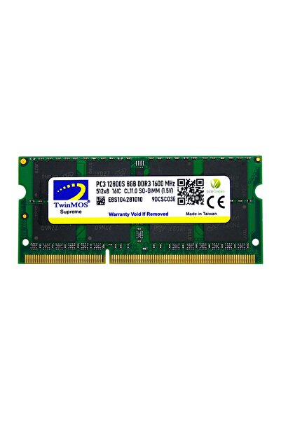TwinMOS ذاكرة وصول عشوائي DDR3 SO-DIMM سعة 8 جيجابايت بتردد 1600 ميجاهرتز وجه...
