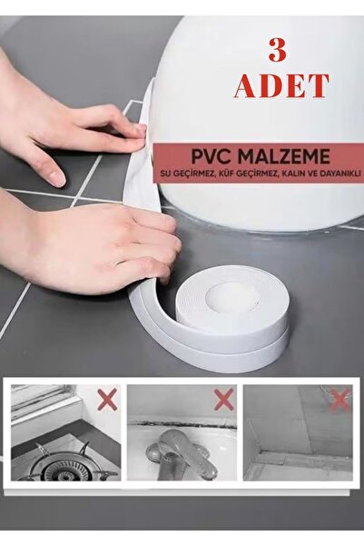 TATA CRAFT Beyaz Pvc Sızdırmazlık Bandı 3 Adet Yapışkanlı Banyo Mutfak Tuvale...