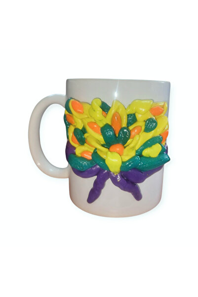 OEMS Hand-decorated Mug with Polymer Clay, Fimo, Flower Bouquet Model