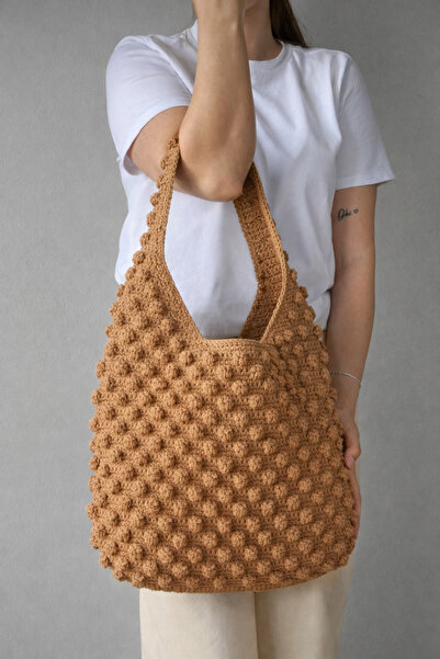 MSM M'sm Popkorn Hobo Çanta,Polisyerter Makrume Çanta,Hediye, Kağıt İpten Çan...