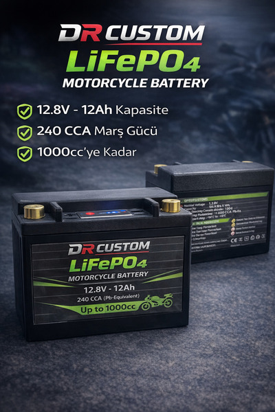 DR Custom LiFePO4 12.8V 12Ah Motosiklet Aküsü