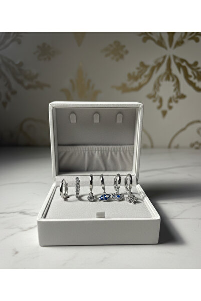 Vidora Jewelry Gümüş Renk Çelik Küpe Seti – 6’lı Nazar Boncuğu, Balık ve Kar ...