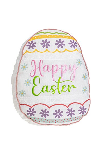 OEM White Easter Egg Shaped Decorative Pillow with Embroidered Spring Pattern...