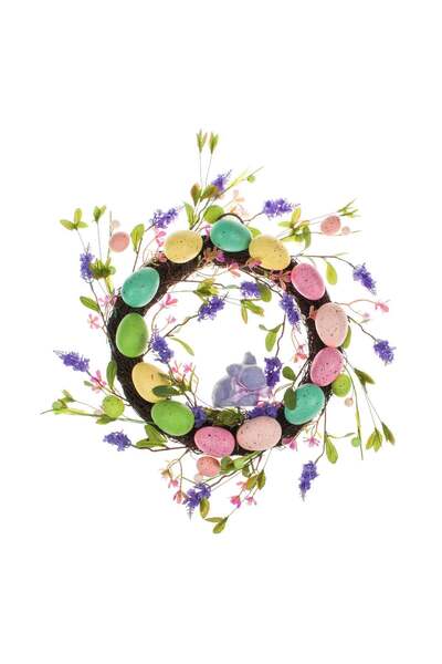 OEM Coronita Decorativa de Paste cu Oua Colorate Iepuri Buburuze 40cm