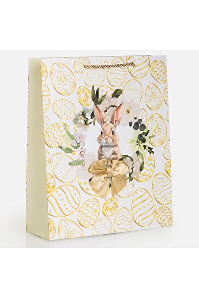 OEM Geanta Cadou Ecru Iepuras cu Coroana din Oua Vopsite & Funda Bej Satinata...