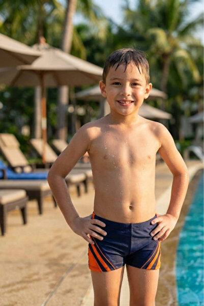 embody Children's Swimming Boxers Blue with Orange and Snur Inside q327