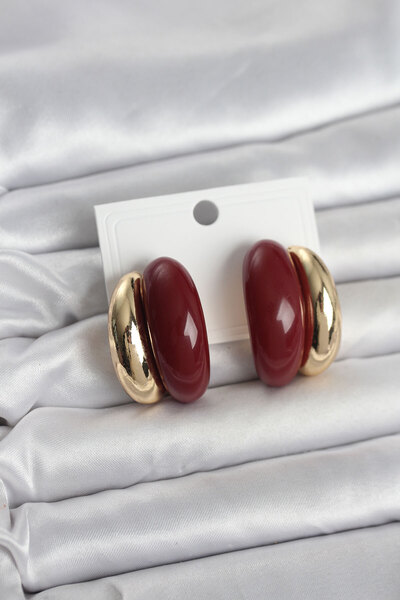 STİLLOVE Damla Model Burgundy Vintage Gold Color Women's Earrings